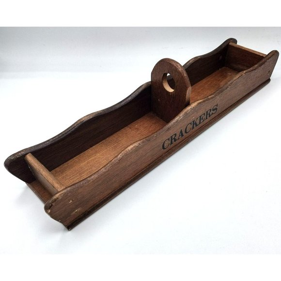 Wooden Cracker Server Wood Caddy 13 Inch Vintage Taiwan Vintage Tray For Serving - Picture 3 of 11